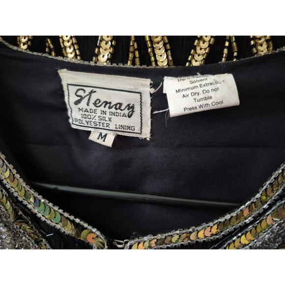 Stenay Silk Black Gold Pink Beads Sequins Floral Vintage Jacket Top M - Picture 4 of 4